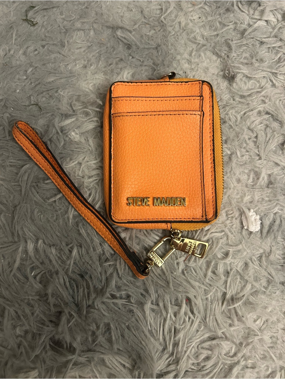 Steve Madden Orange Zip Wristlet Card Case with Gold Hardware